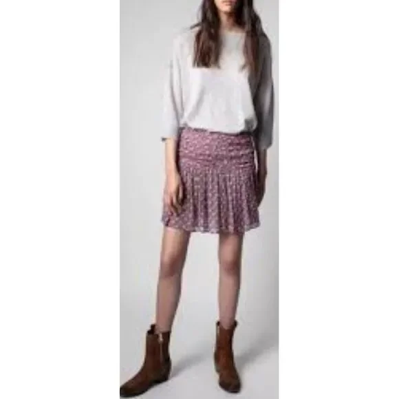 Zadig & Voltaire Javal Mousseline TDM Skirt Rose 36/SM Sugar Skulls Print NWT - Picture 2 of 15